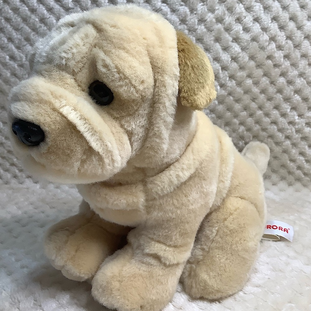 Aurora World 2017 Tan Plush Shar Pei Puppy Dog Stuffed Animal with Wrinkles